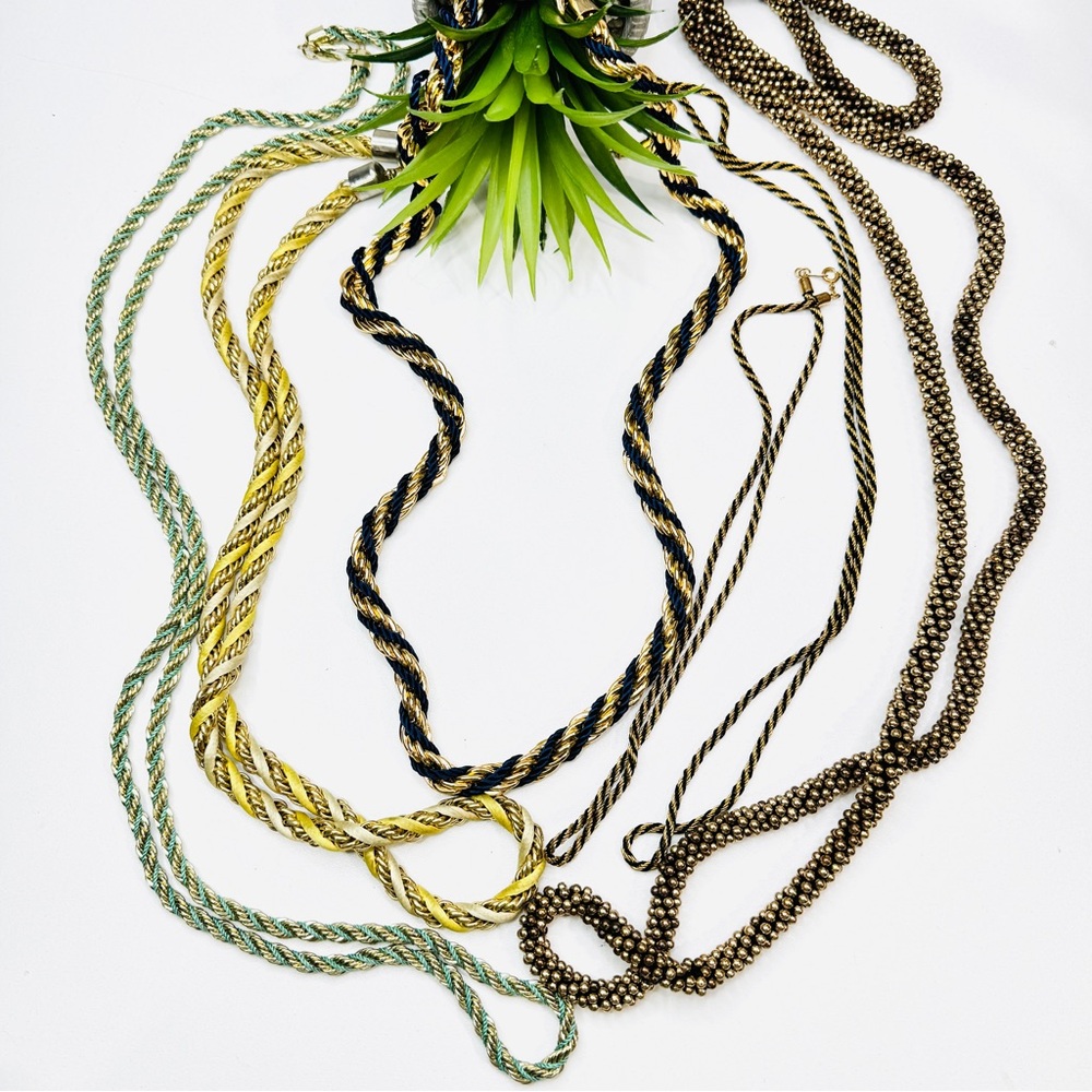 6pc Vintage Bundle Lot - Rope Chain and Fabric Coil Twisted Necklaces